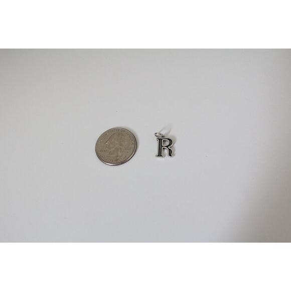 Sterling Silver Uppercase Oxidized R Initial Charm, Silver R Initial Charm - Picture 3 of 9